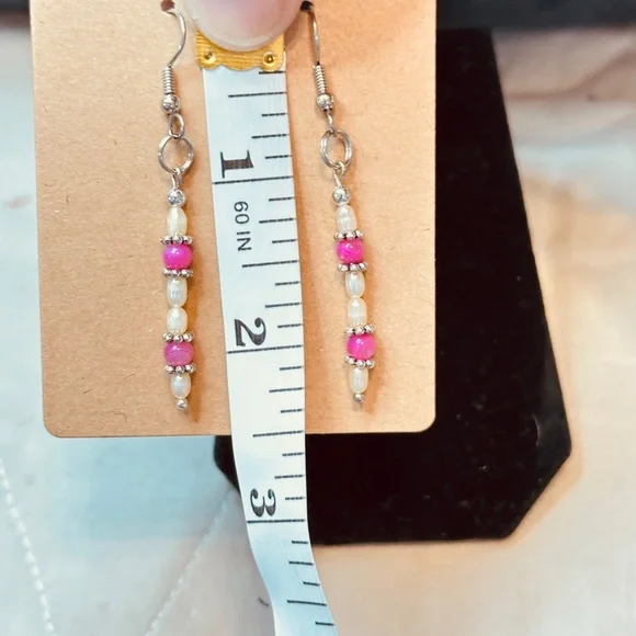 Stainless Steel Dangle Earrings Freshwater Pearls & Crackle Quartz Hand Made - Picture 10 of 11